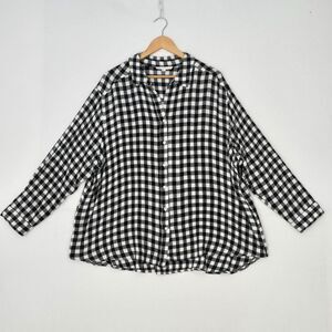 Jane + Delancey Womens 2X Black White Checked Roll Tab Sleeve Tunic Blouse Top